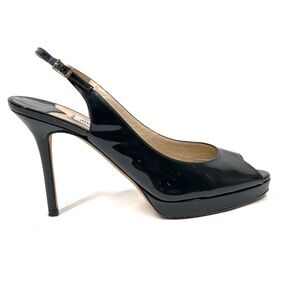 Jimmy Choo Nova Peep Toe Patent Leather Slingback Heels EU 39.5 - US 9.5 Black